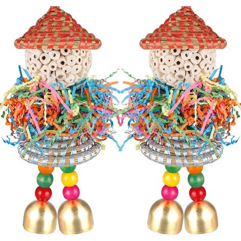 Lot de 2 Jouets pour Oiseaux à Suspendre avec Clochette pour Petits perroquets, perruches, calopsittes, Conures, Oiseaux d'amour (1/5)