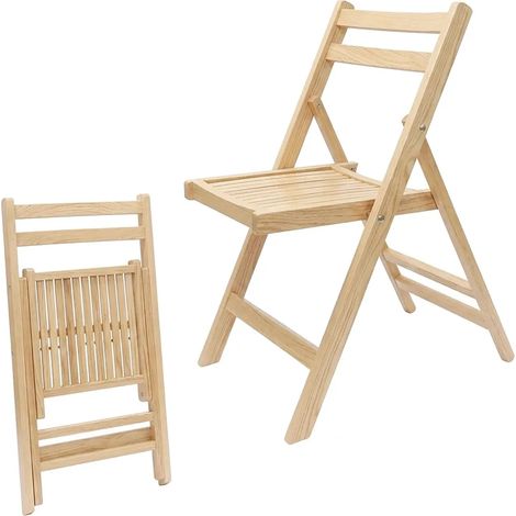 Chaise pliante en bois, finition naturelle, capacité de charge jusqu'à 100 kg - 79 x 59 cm - chaise d'appoint de cuisine pliable (1/5)