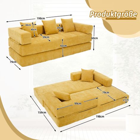 Modulares Sofa 198x79x60 cm senfgelb, Chenille-Stoff, seitliche Aufbewahrung MEUBLIV (1/5)