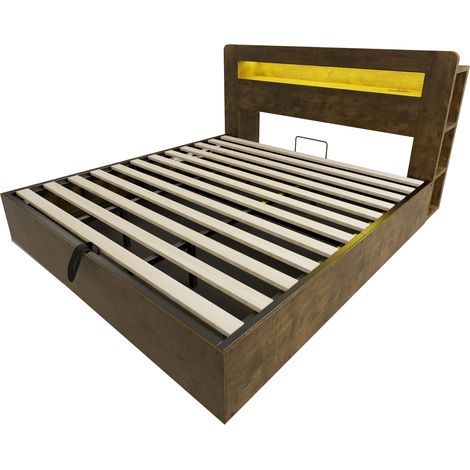 GagaLit coffre bois 180 x 200 cm LED prises et tête de lit vintage (1/5)