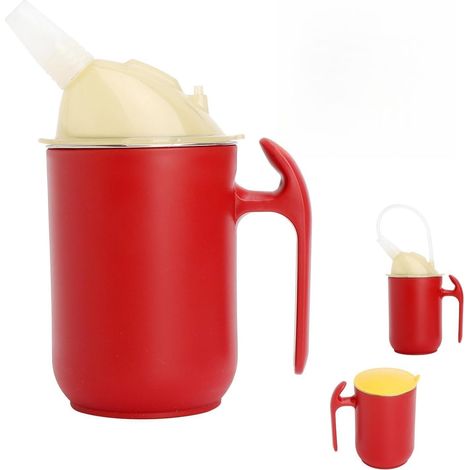 3-in-1 Edelstahlbecher, 400 ml, auslaufsicher, mit Doppelgriff, Strohhalm und Ausgießer, für Senioren, rot (1/5)