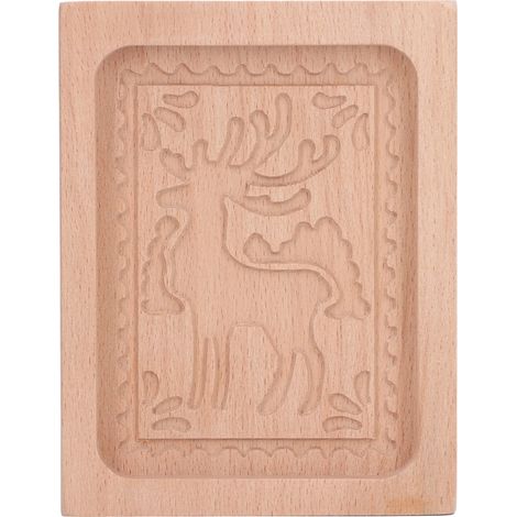Emporte-pièce en bois sculpté forme élan, moule à biscuits pain d'épices, tampon pressoir pour cuisine, embossage pâtisserie (1/5)