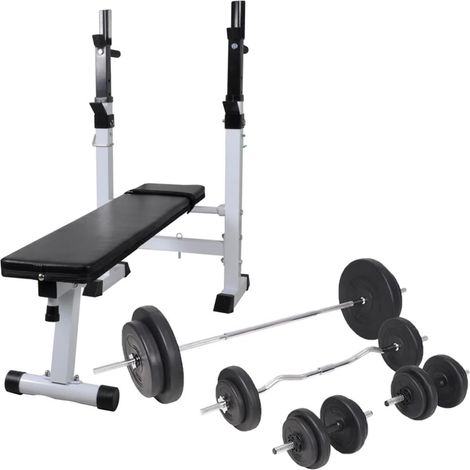 Banc de musculation complet d'entraînement avec support de poids jeu d'haltères 90 kg (1/5)