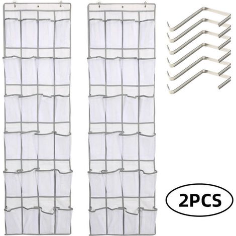 Ulisem 2pcs Range Chaussures à Suspendre sur la Porte, Sac de Rangement Suspendu avec 24 Poches, Rangement de Chaussures Suspendu, Organiseur de Suspension Multifonction pour Chambre à Coucher, Salle (1/4)