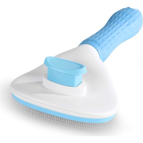 Brosse de toilettage pour chiens et chats, démêlage, autonettoyante, à un bouton, pour poils longs et courts, peau sensible, bleue, 1 pièce (1/5)