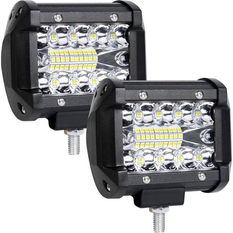 2pcs Feux de travail led 12v, 60W, Eclairage pour voiture, 6000K 3600LM 9V-30V Étanche IP68 LED Phare Phare de Travail Longue Portee LED, Antibrouillard D'inondation pour Truck ATV/SUV-