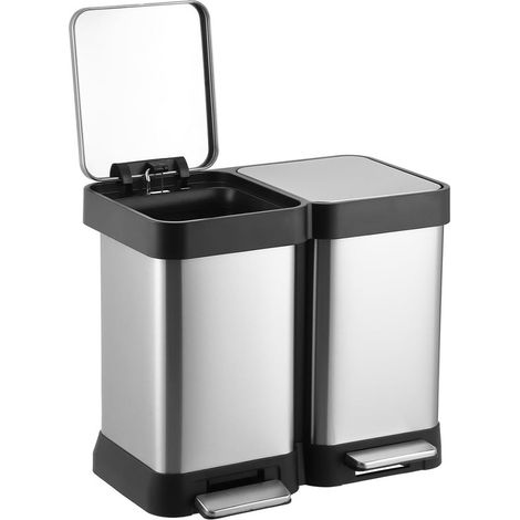 Poubelle cuisine 40L 2 compartiments inox pédale Soft-Close tri sélectif (1/5)