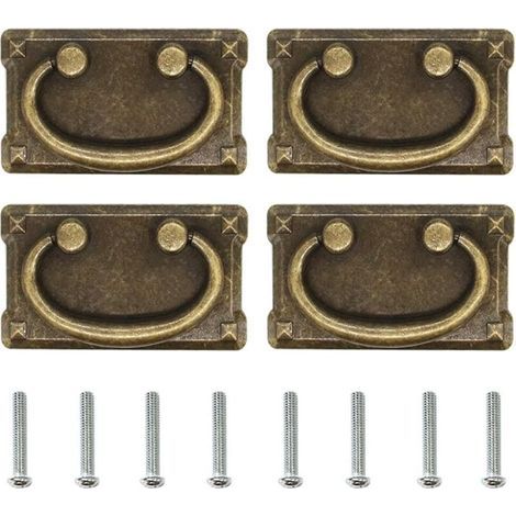 Lntyq Lot de 4 Poignee de Meuble Vintage,Poignée de Tiroir à Anneau Antique, Poignée de Commode en Alliage de Zinc, Poignées de Tirage Boutons Tiroir pour Armoire,Placard 95x52mm (1/5)