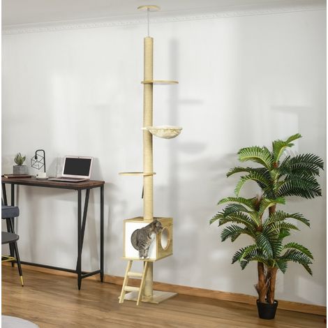 Decken-Kratzbaum 40 x 40 x 260 cm mit Hängematte, Höhle, Plattform, Kippschutz OKMYHOME (1/5)