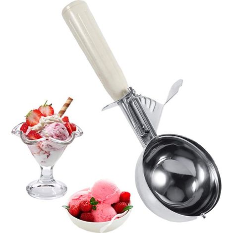 Eisportionierer 6 7 cm Durchmesser Eislöffel mit Auslösemechanismus und komfortablem Griff cremefarbener Edelstahl Eiskugelportionierer Eislöffel (1/5)