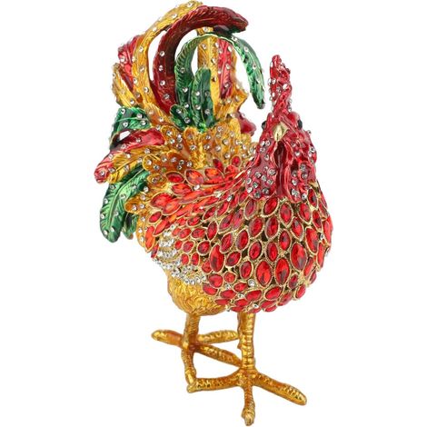 Hand-Painted Enamel Rooster-Shaped Jewelry Box, Antique Animal Rooster-Shaped Alloy Jewelry Box, Classic Storage for Antiques, Ideal for Weddings, (1/5)