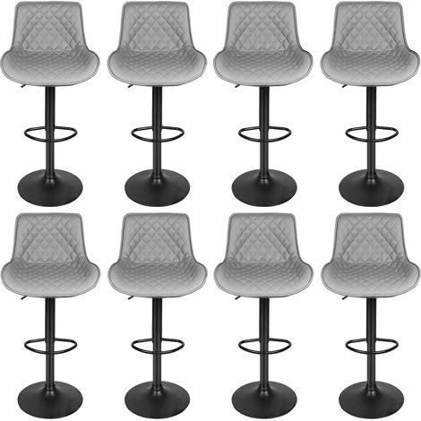 SiFree® Chaise de bar 8cps Chaise haute Hauteur réglable 83-103cm PU Motif diamant (gris clair) (1/5)