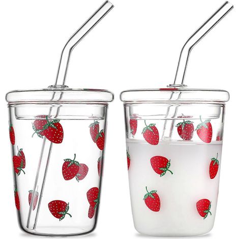 Tasses à boire en verre avec couvercles, design minimaliste, résistantes à la chaleur, adaptées à la consommation quotidienne de thé, lot de 2. (1/2)