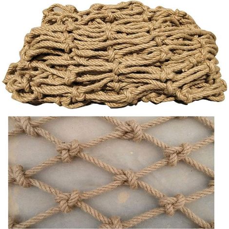 Handgewebtes, alterungsbeständiges Gartennetz aus Hanfseil. Sicherheitsnetz aus Hanfseil, 12 mm Durchmesser, 15 cm Maschenweite. (1/5)