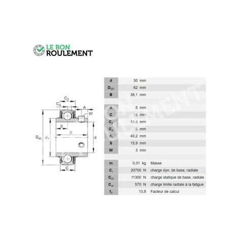 Roulement de palier UC206-FAG
