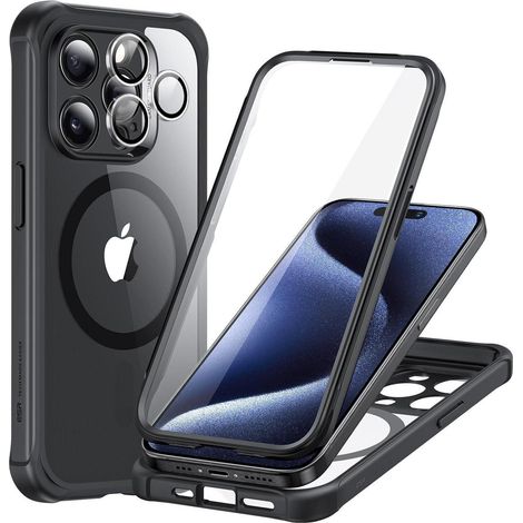 Handyhülle MagSafe 360Grad Stoßfest iPhone 15 Pro Klares Schwarz (1/5)