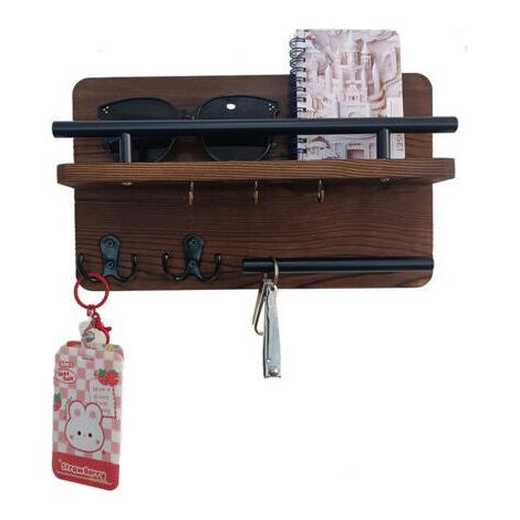 Étagère décorative en bois massif avec crochets, porte-clés moderne