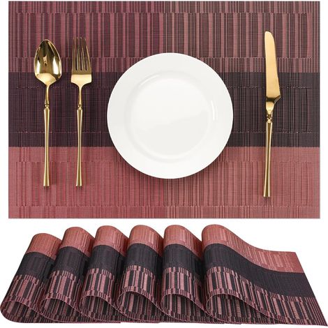 Lot de 6 sets de table/sous-verres - Lavables - Résistants à la chaleur - Conviennent pour la maison, les restaurants et les hôtels - Décoration de table - PVC - Brun rougeâtre (1/5)