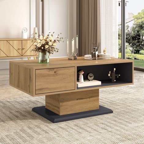 Mesa de centro 46.5x100x50cm doble almacenamiento tablero de partículas melamínico efecto madera gris (1/5)