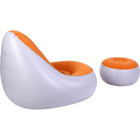 Aufblasbare Lounge mit Fußstütze, aus beflocktem PVC, wasserdicht und faltbar, aufblasbares Sofa oder Sessel für Zuhause und Camping, orange. (1/5)