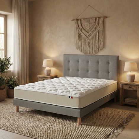 Ensemble 140x200 + tête de lit Matelas polylatex 80 kg/m³ sommier gris (1/5)