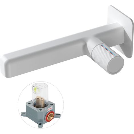 Wall-Mounted Bathroom Sink Faucet, Brass Basin Faucet, Adjustable Hot and Cold, White (1/5)