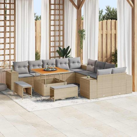 Gartensofa-set mit Kissen 13 pcs Beige und Hellgrau Poly-Rattan (1/5)