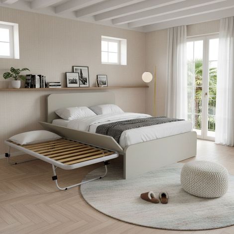Letto matrimoniale 160x200 con rete estraibile e sollevabile - Ecru cappuccino (1/5)