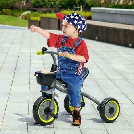 Tricycle enfant avec sonnette et panier, siège réglable avec dossier - pour les enfants de 2 à 5 ans, noir (1/5)