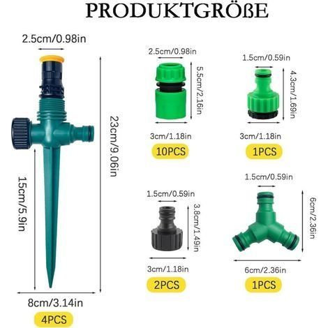Gartensprenger, automatisches Gartenbewässerungssystem, 360°-Rasensprenger, multifunktionaler, verstellbarer Gartensprenger mit 1/2"- und Y-Schlauchanschlüssen, automatisches Rasenbewässerungssystem ( (1/4)