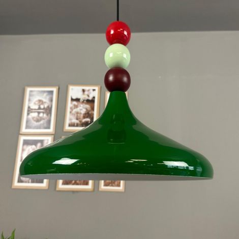 bamyum Holz Champion Suspension Industrielle Plafonnier, 35 cm Abat-Jour Plafonnier, Suspension Industrielle, E27 Lumières Pour Salon & Salle À Manger, Luminaire Suspendu Vert (1/5)