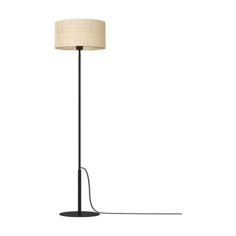 Lampada da terra nera, paralume rattan crema E27 15W