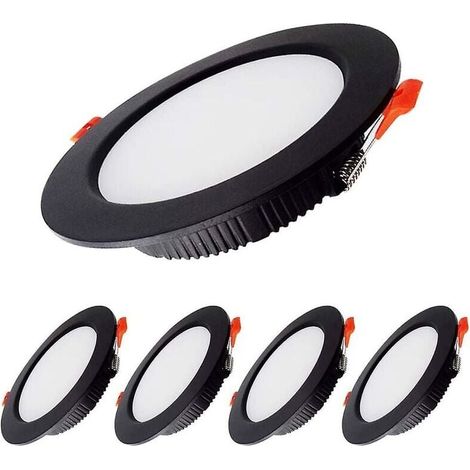 7 W dimmbarer LED-Einbaustrahler, schwarz, extraflach, 230 V, 5er-Pack, 700 lm = 70 W Glühlampe, IP44, Kaltweiß 6000 K, Ausschnitt 80–90 mm, runde Deckeneinbauleuchte für Badezimmer, Küche, Wohnzimmer