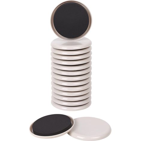 Lot de 16 patins de meubles réutilisables pour déplacer des meubles lourds - 8,9 cm - Protègent les sols et les tapis (ronds, beiges) (1/5)