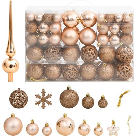 111 Boules de Noël Couleur Rose Pàle + étoiles + flèche pour sapin de Noël (1/3)
