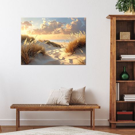 Wandbild Strand und Dünen bei Sonnenuntergang Friedliche Meereslandschaft 90x60 (1/4)