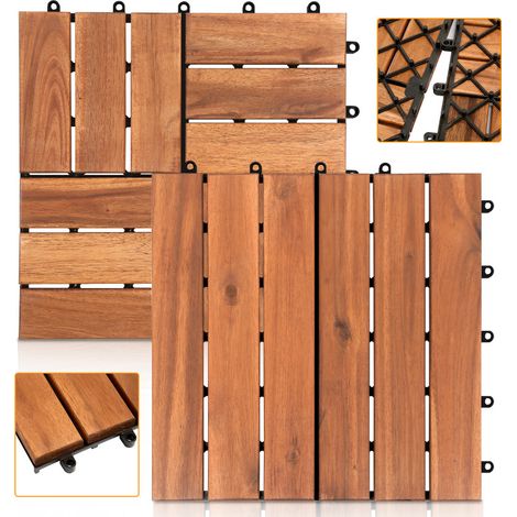 Jopassy Piastrella in legno di acacia 30 x 30 cm Piastrelle per terrazze Sistema a incastro Piastrelle a incastro per esterni Balcone Piastrelle per terrazze Legno,resistente Antiscivolo 33x