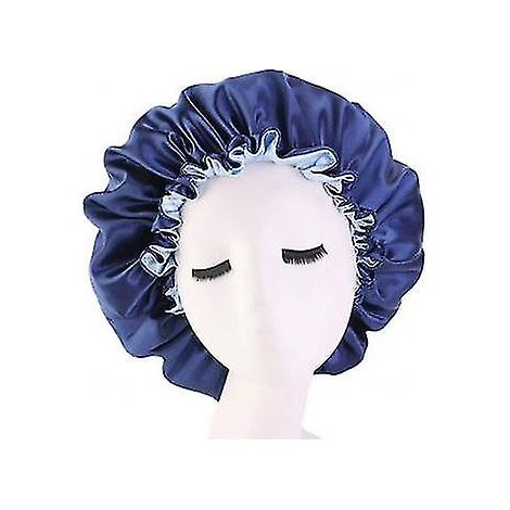Bonnet de nuit en satin de soie bleu marine (1/5)