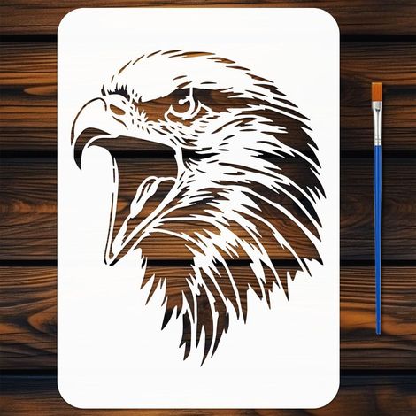 Pochoir Tête Aigle avec Pinceau 21x29.7 cm Réutilisable Pochoir Aigle Gabarit Motif Aigles Thème Animal pour Peinture sur Bois Mur Tissu Meuble DIY Déco Maison (1/5)