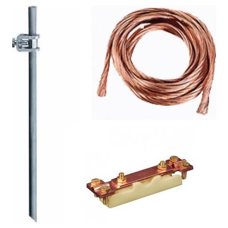 Eur Ohm – Pack de mise à la terre – 1 piquet de terre 1m galva – 1 barrette de coupure – 3m câble cuivre nu 25mm²