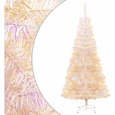 Sapin de Noël Artificiel Blanc 240 cm en PVC avec Pointes Iridescentes et Support en Acier - PANGIVO (1/5)