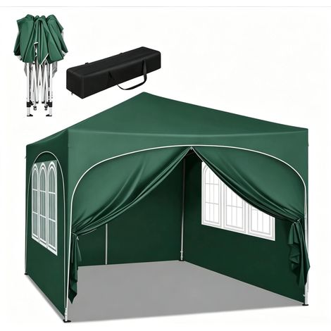 Pabellón plegable de jardín 3x3 m verde con techo anti-UV, 4 paredes y bolsa de transporte MODENUIT (1/5)