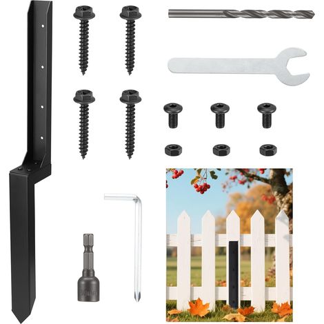 Fence Post Repair Kit - High Performance Stake - 1 Spike for Sloped or Broken Wooden Posts - Black (1/5)