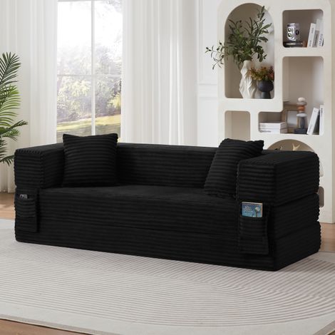 Canapé-lit convertible 200 x 76 x 60 cm en tissu noir avec rembourrage en mousse HAVRYA (1/5)
