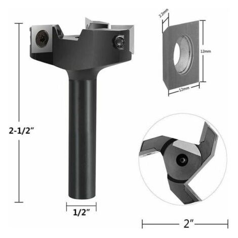 Fraise à surfacer 12 mm – Tige 60 mm – Diamètre de coupe 60 mm – 3 inserts carbure pour bois dur – Finition de haute qualité