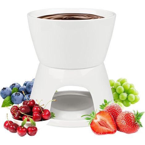 Set à fondue en céramique - 2 pièces - Chauffage par bougie - Pour chocolat et fromage - Repas de famille et fêtes - 10 x 6,4 cm (1/5)