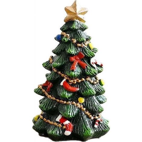 Arbre De Noël Miniature - Résine Peinte À La Main - Sommet Étoile - Décoration De Table Pour Fêtes - Vert (1/4)