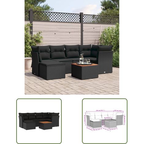 The Living Store Salon de jardin 7 pcs avec coussins noir résine tressée - Ensemble Salon De Jardin - Meuble De Jardin - Mobilier Extérieur - Salon De Jardin Design - Fauteuil De Jardin (1/3)
