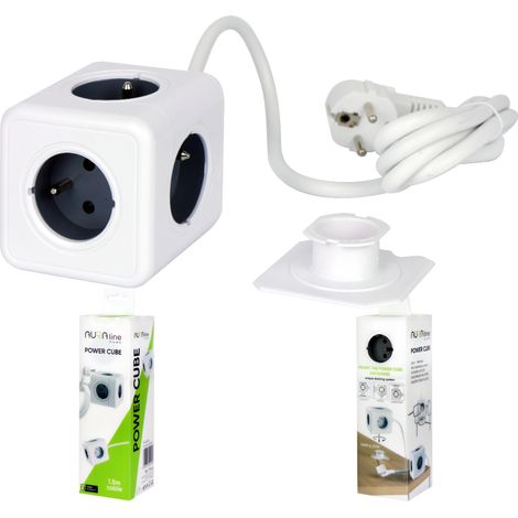 Prolunga a 5 prese, cavo cubo Aura Line, 1,5 m, 16 A, staffa di montaggio. (1/4)