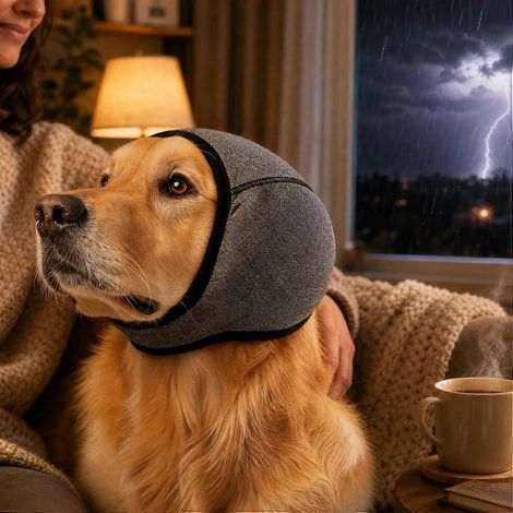 Cache-oreilles antibruit chiens, protection auditive apaisante orage feux d'artifice, réglable, résistant à l'eau, grande taille, gris (1/5)